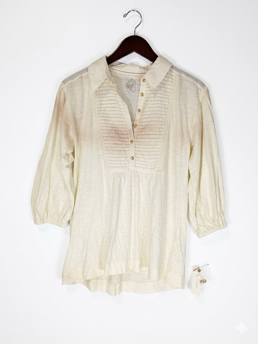 Pilcro Cream 100% Cotton Pintuck Pullover Henley Tunic Size XS